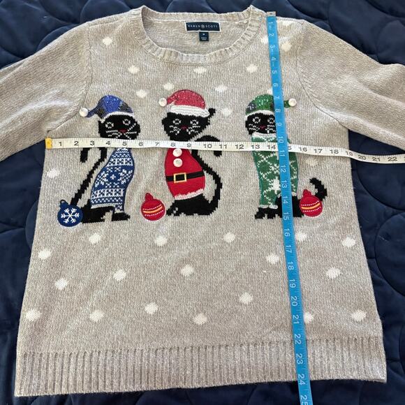Karen Scott Gray Holiday Cat Sweater Womens Medium Christmas Knit - Picture 5 of 5